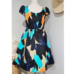 Antropologie Moulinette Soeurs Navy  Abstract Brushst Fit & Fllare Dress